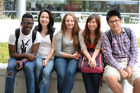 Exchange students smiling