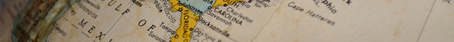 closeup of a globe showing Florida and the Gulf of Mexico