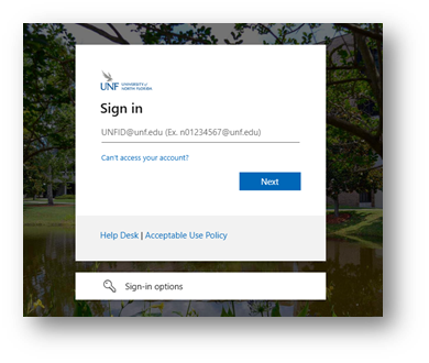 unf mywings login prompt for Microsoft authentication with unf email