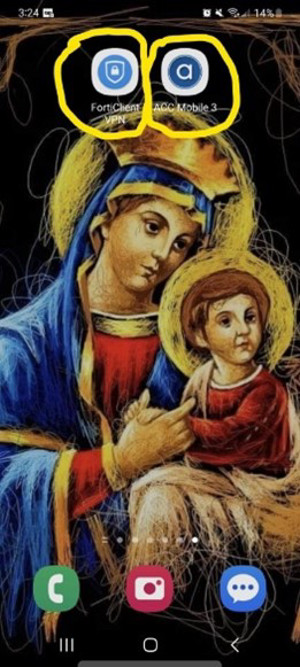 two apps on an android phone circled FortiClient VPN and ACC mobile 3