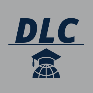 DLC with a globe wearing a graduation cap