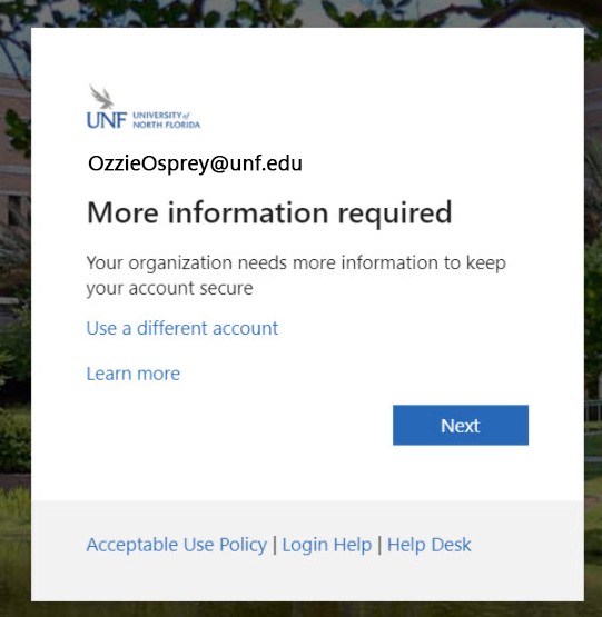 Login screen alert requires more information to keep your account secure