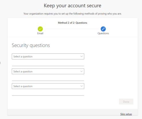 Screen for security questions