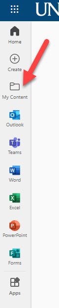 Office365 sidebar with MyContent feature indicated