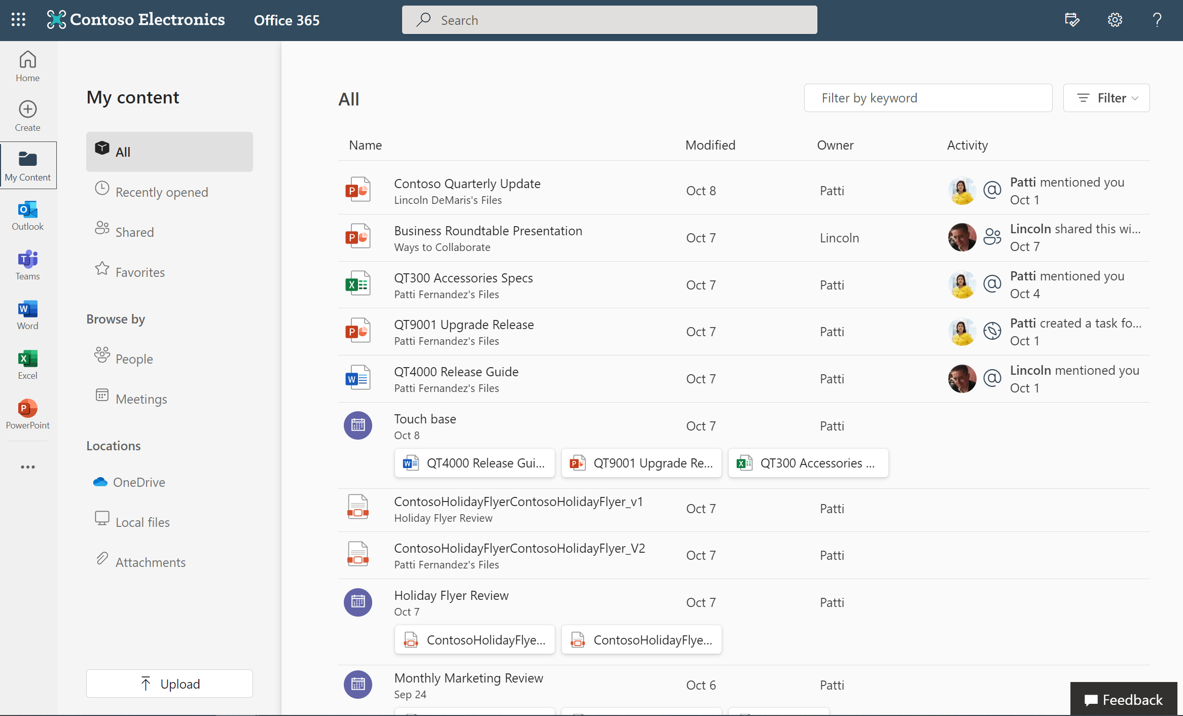 My Content dashboard