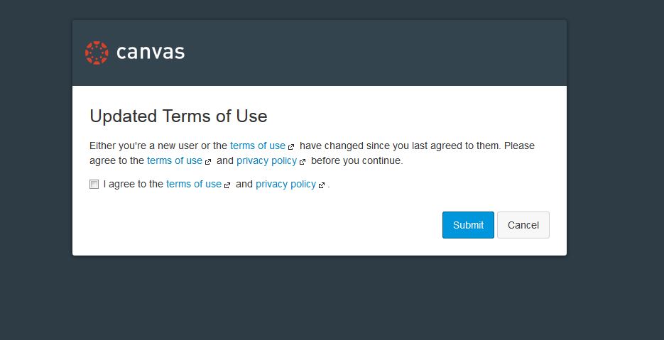 Canvas Terms of Use screen