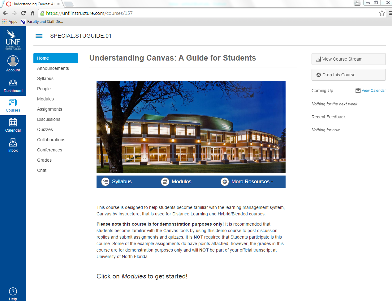 The Understanding Canvas course screen