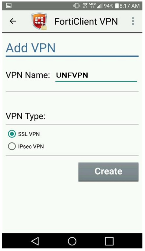 screenshot of Add VPN screen