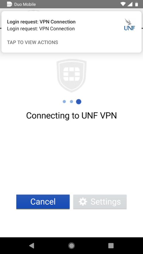 screenshot of FortiClient Android VPN Duo request screen