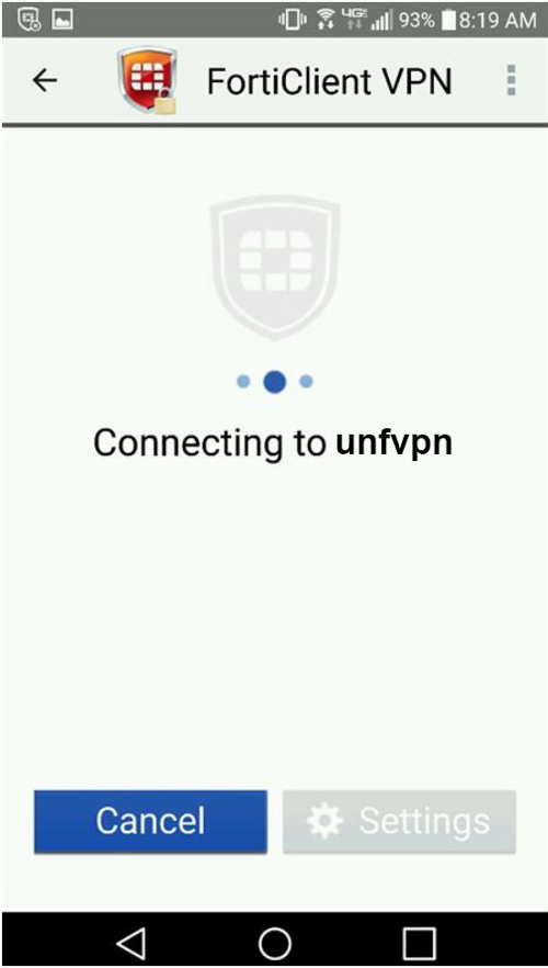 screenshot of connecting to vpn android screen
