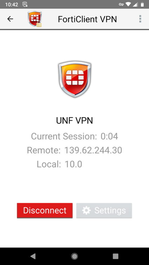 screenshot of FortiClient Android VPN Connected screen