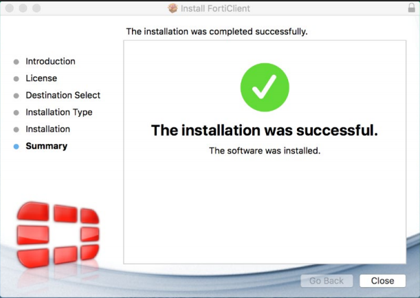 FortiClient installation was successful