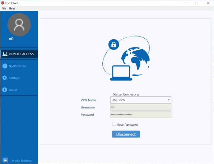 FortiClient VPN connecting windows