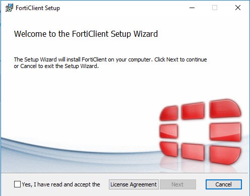 FortiClient Setup Wizard welcome screen