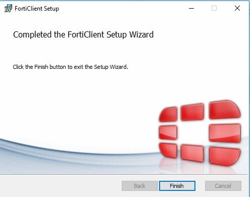 Completed the FortiClient Setup Wizard screen