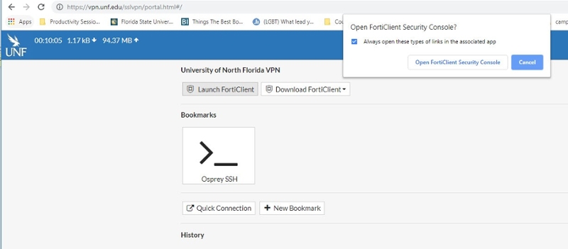 Prompt asks to Open FortiClient Security Console