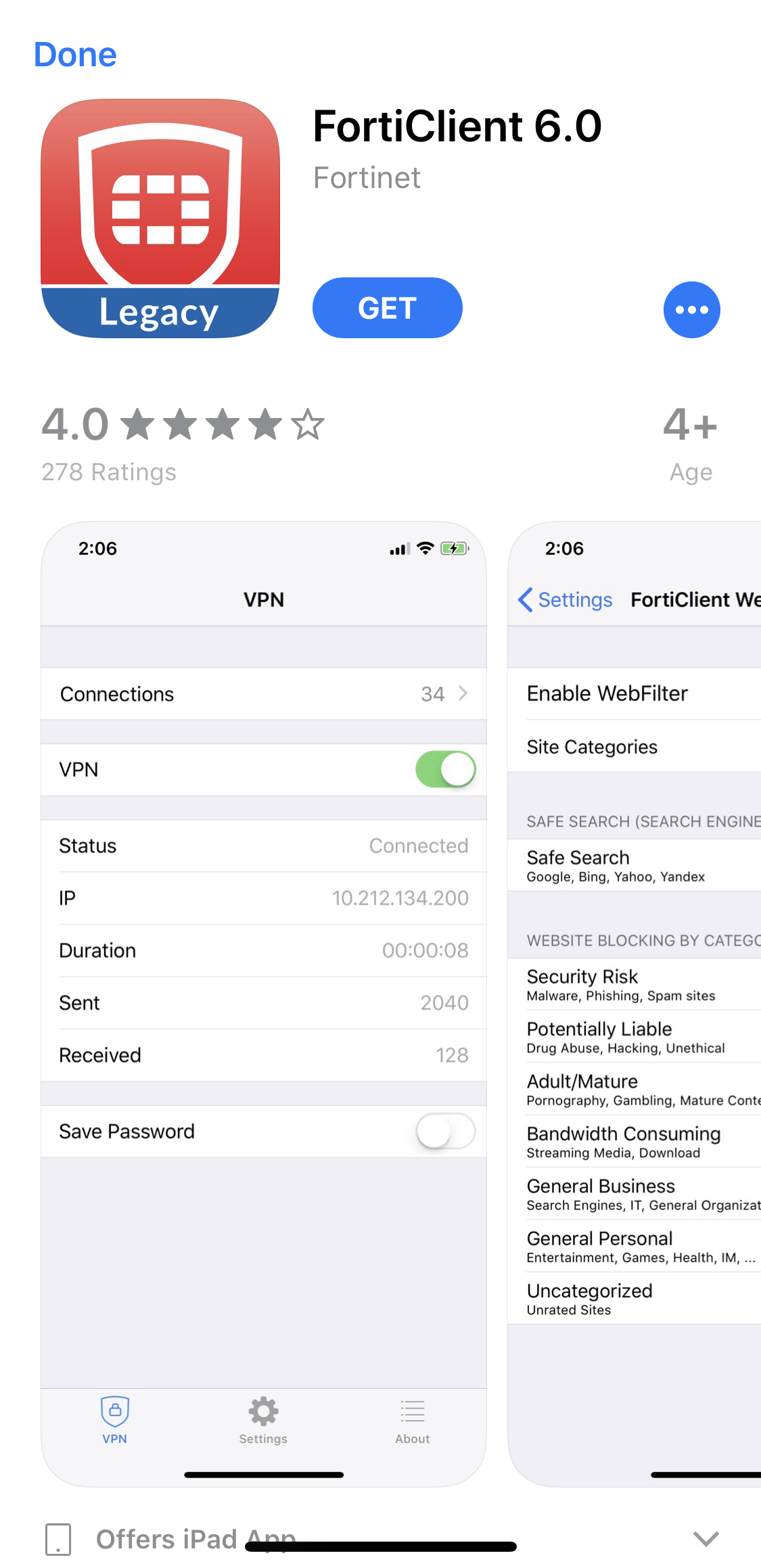 FortiClient VPN iOS store