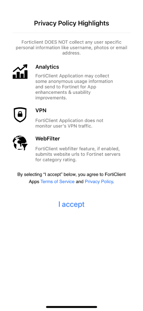 FortiClient private policy on iOS