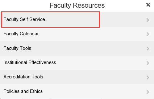 Faculty Resources menu in myWings
