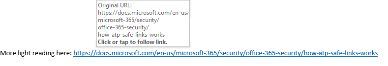 Office 365 SafeLinks Hover to find safelinks