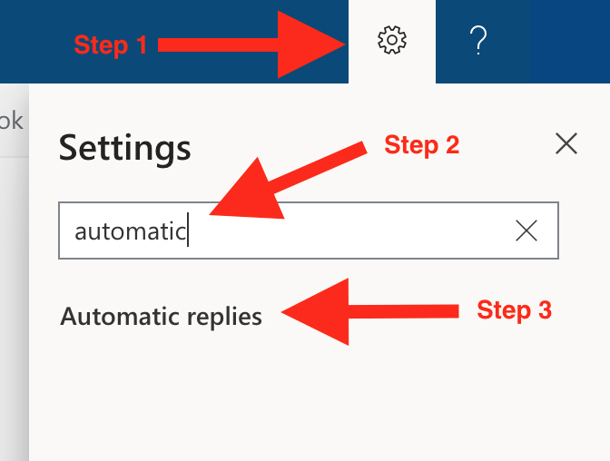Setting Automatic Replies setting in Outlook (full descriptive text is above)