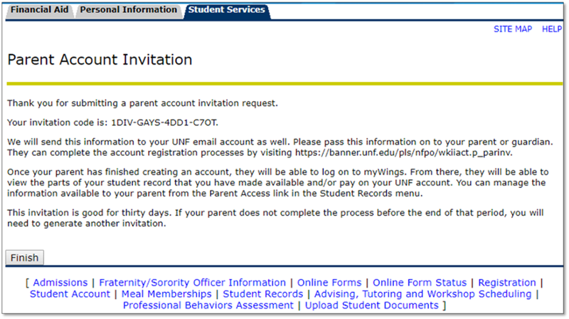 Parent Account Invitation - Click Finish