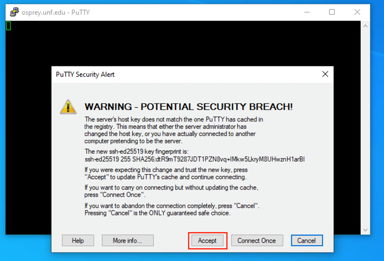 Putty Security Alert that host key does not match registry