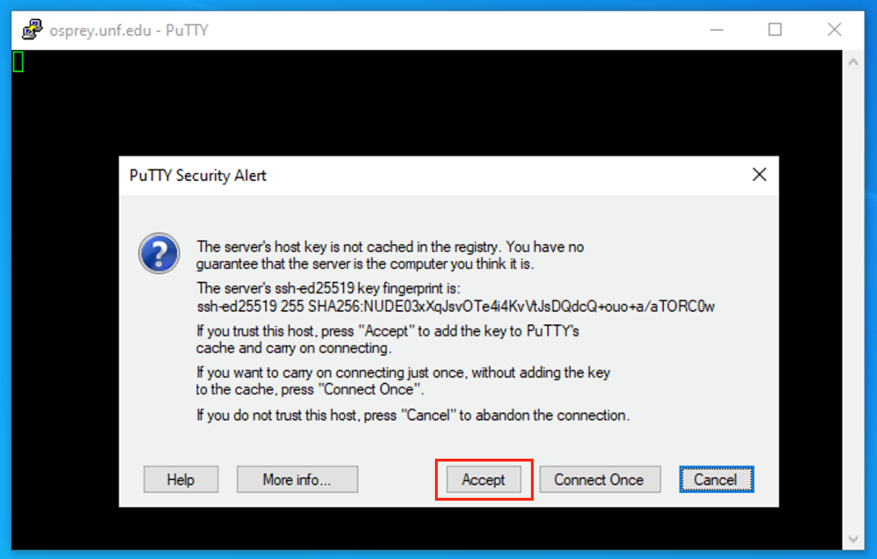 Putty security alert accept new host key
