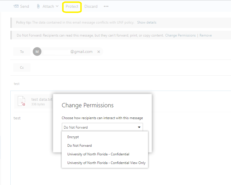 Change permissions for Protect action