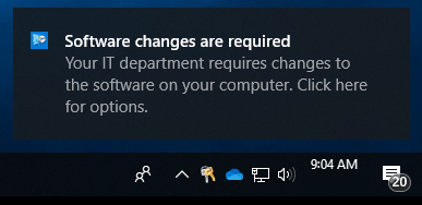 Prompt that Software changes are required