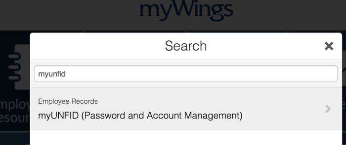 Use myWings searchbox to find myUNFID