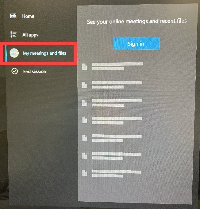 my meetings and files highlighted with a red box