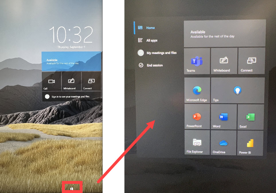 surface hub start to app menu