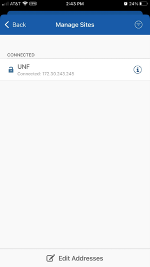 manage sites connected UNF edit addresses
