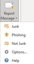 Instructions on how to report a message as phishing in the outlook app