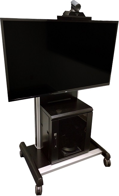 Clip cart with computer, mouse and webcam