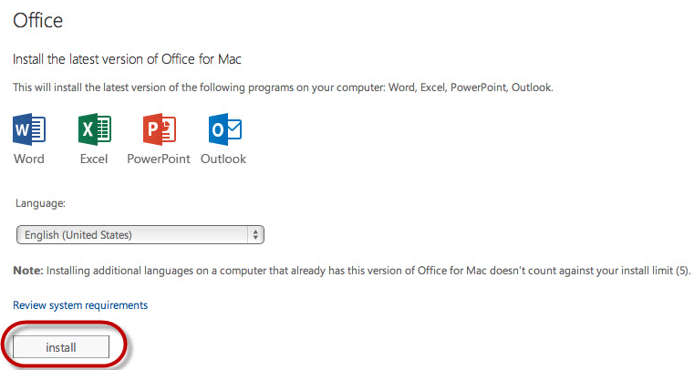 Office365 install on MAC screen