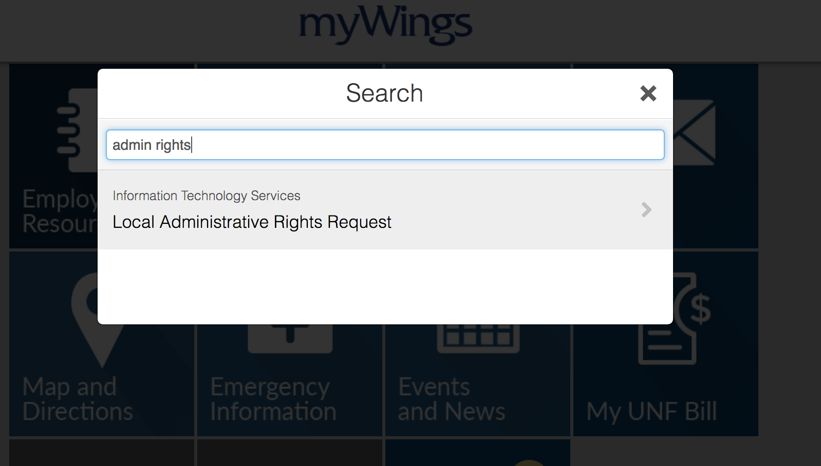Link to Local Admin Rights in myWings Portal