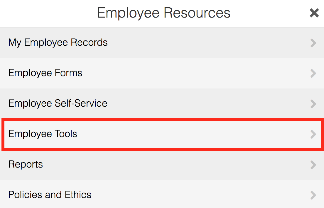 Navigate Employee Resources menu to select Employee Tools