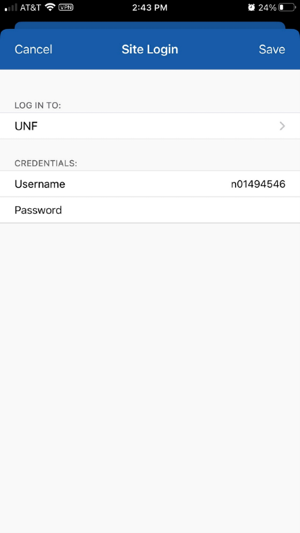site login log in to UNF credentials username n number password