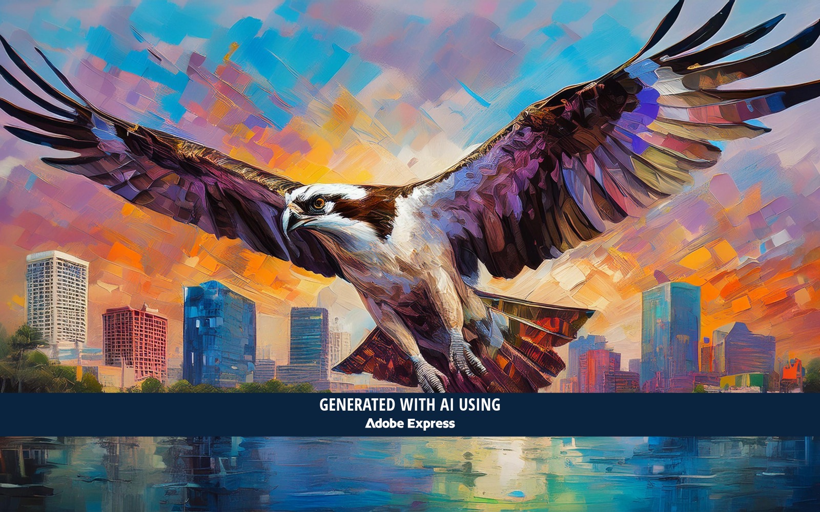 ai-generated picture of an osprey flying captioned generated with AI using adobe express