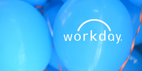 Blue balloon that says workday