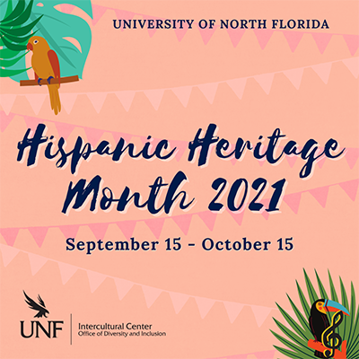 Hispanic Heritage Month 2021 flyer more details to the left
