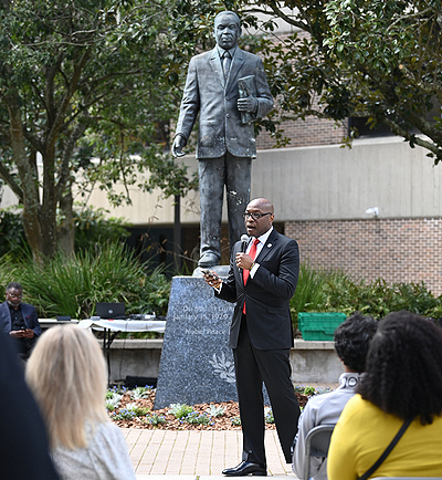 Dr. Richmond Wynn speaking in Peace Plaza