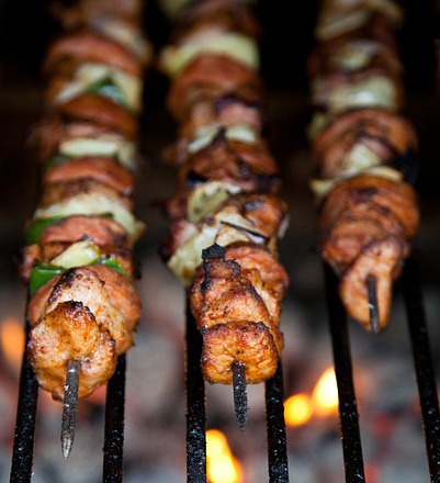Chicken skewers on the grill