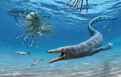 Marine reptilian creatures swimming in the ocean