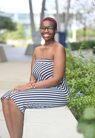 Destiny Basden sitting at the Student Union