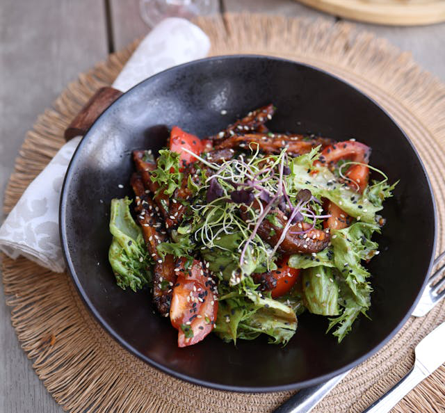 Brussel Sprout Salad with fresh lettuce and tomatoes
