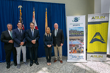 UNF President Limayem, Jacksonville Mayor Donna Deegan, ASUN Commissioner Jeff Bacon and city officials