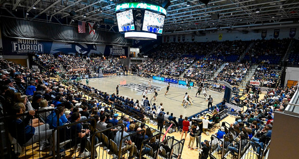 Inside view of the UNF Arena during a men's basketball game